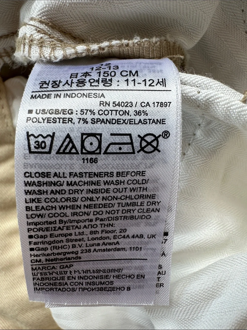GAP Kids Chinos in Light Khaki-Size 12